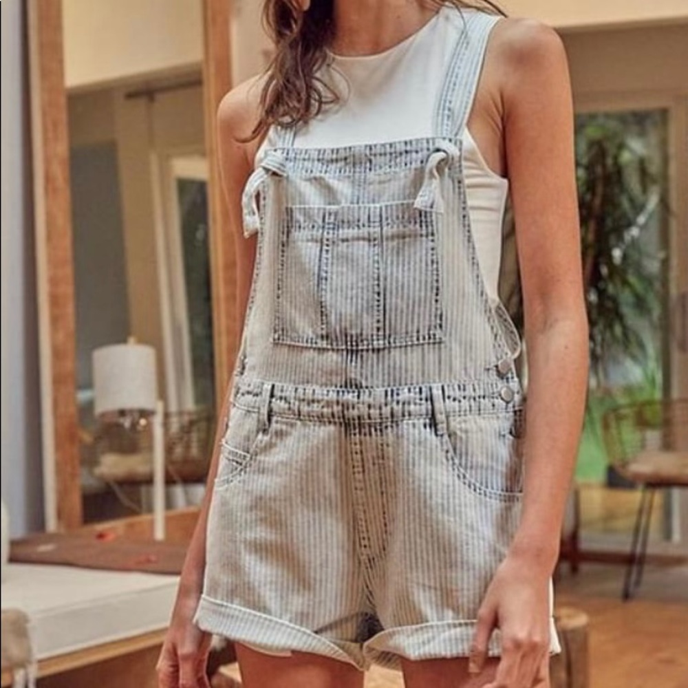 Ashford washed out denim overall shorts